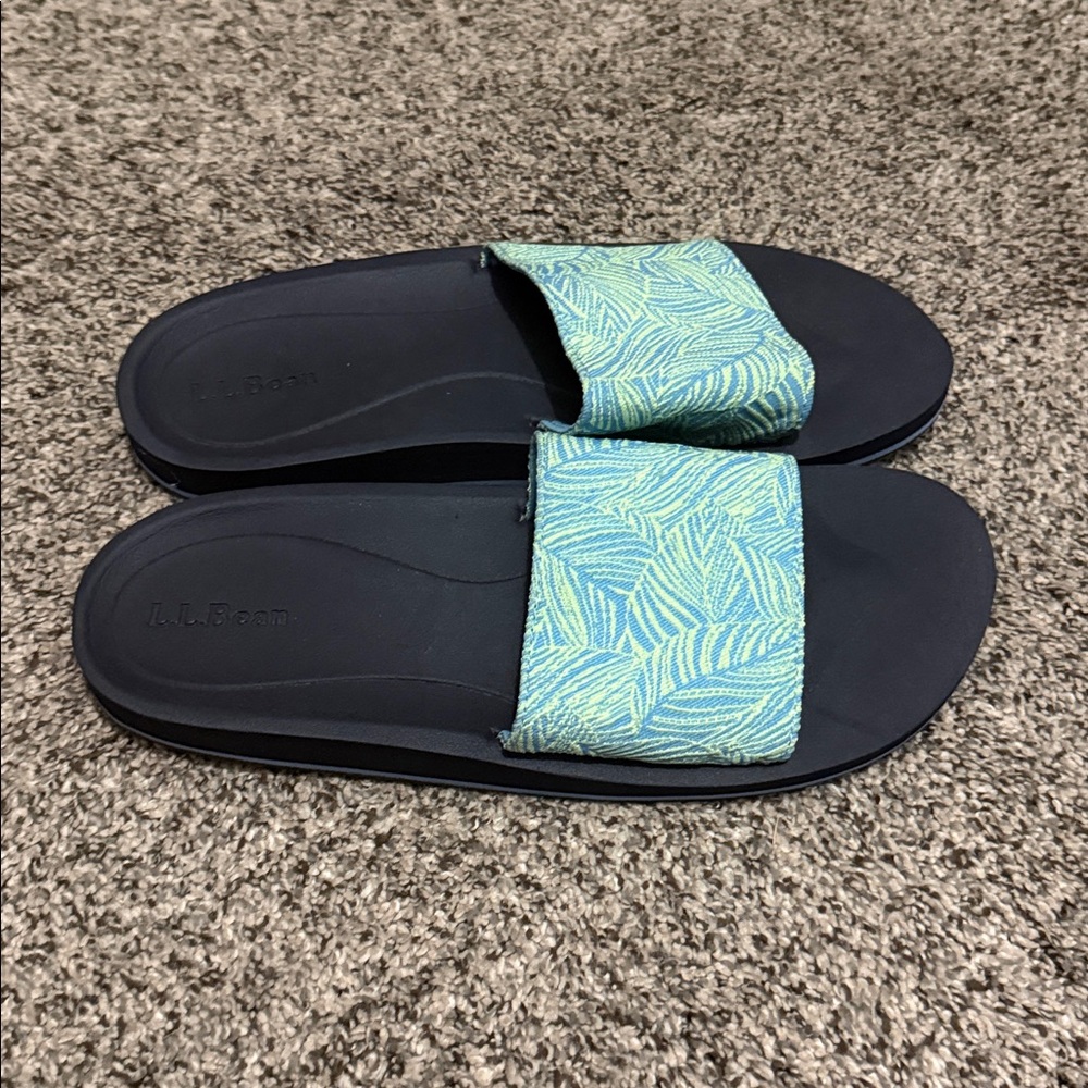L.L. Bean Maine Isle Slide Light Blue & Green Slip On Sandal size 9 - Picture 2 of 3
